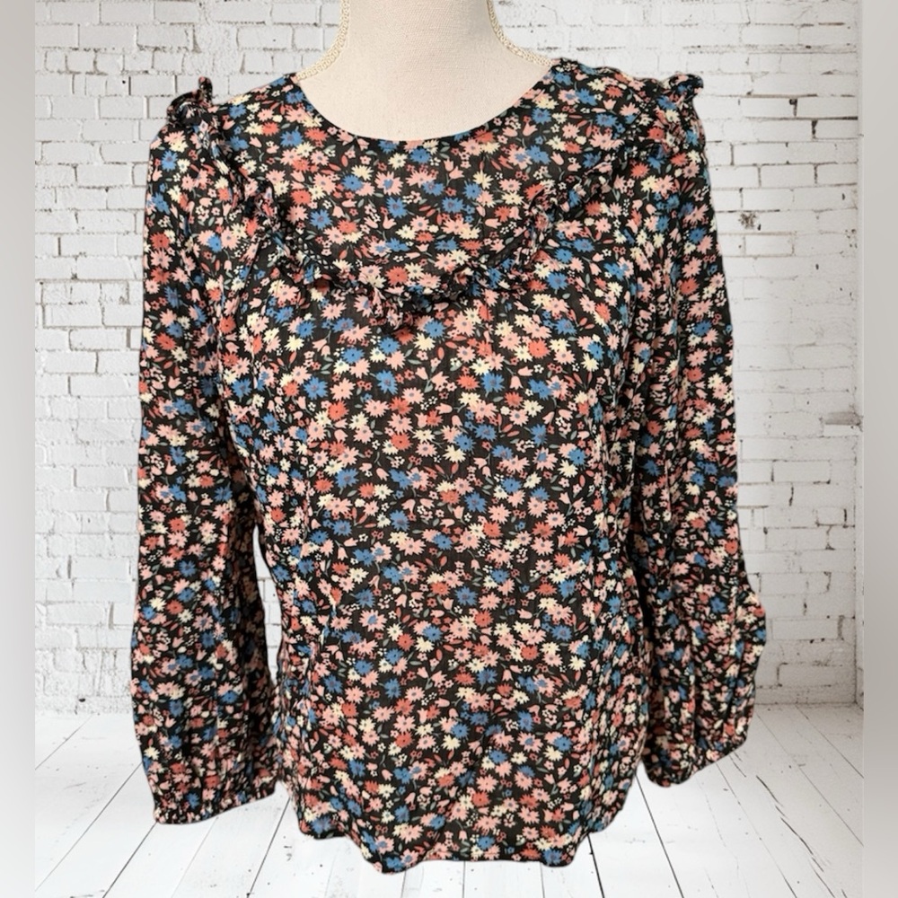 Madewell black floral top, size M